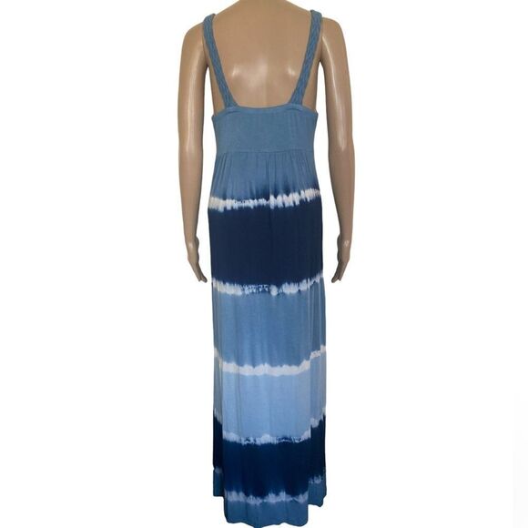 Design History Blue White Tie Dye Braids Strap Vacation Beach Maxi Dress Size M - Picture 2 of 8